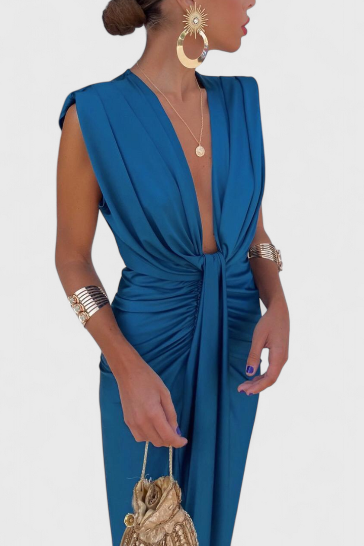 Vestido Midi Lakisha com Decote Profundo