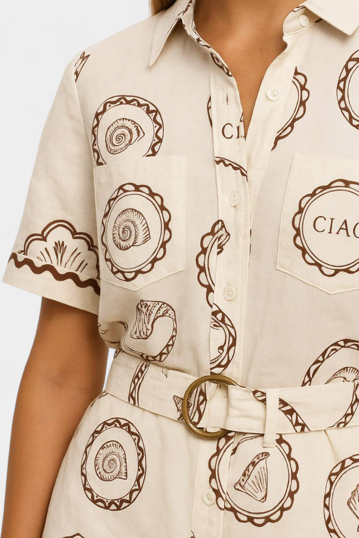 T-shirt Mono com Conchas do Mar e Botões