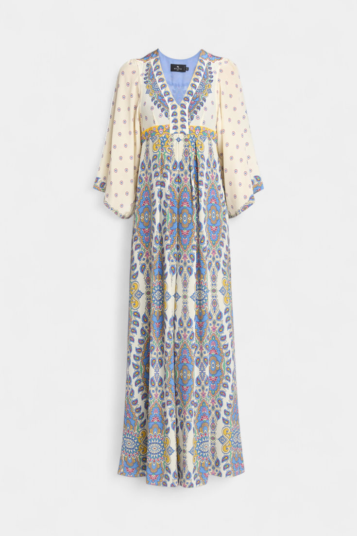 Vestido de Noiva Longo com Decote em V e Elegante Padrão Paisley