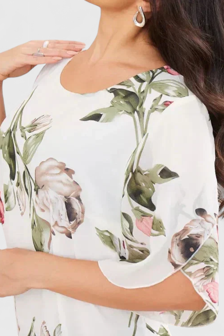 Vestido Tameka com Pétalas e Mangas Transparentes