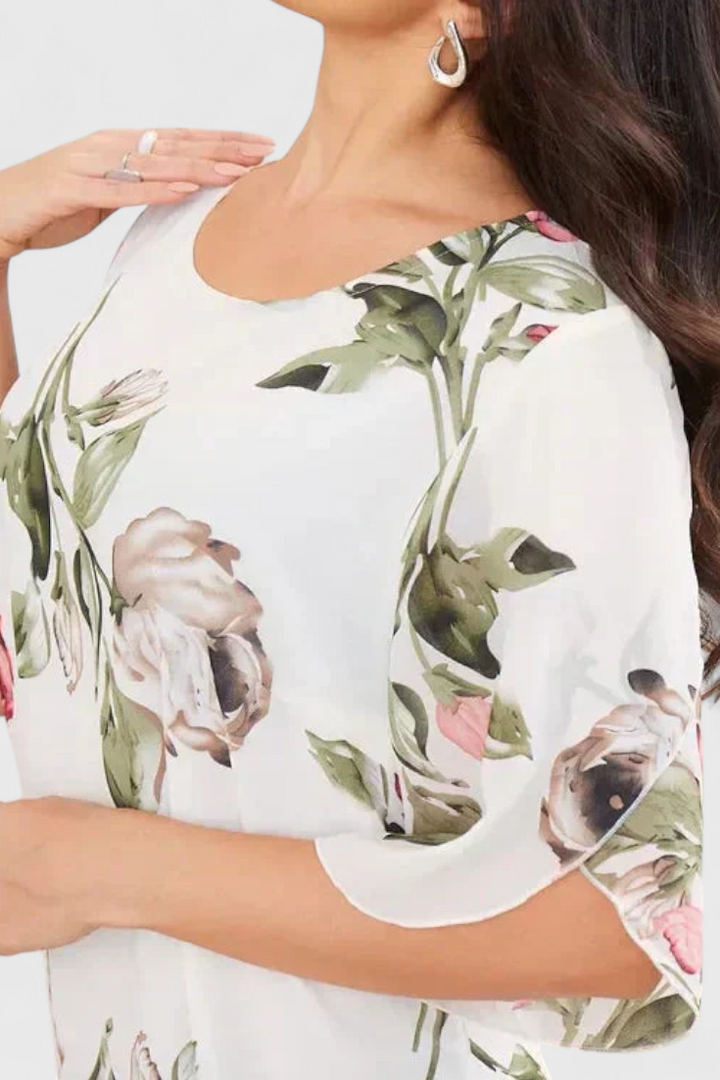 Vestido Tameka com Pétalas e Mangas Transparentes