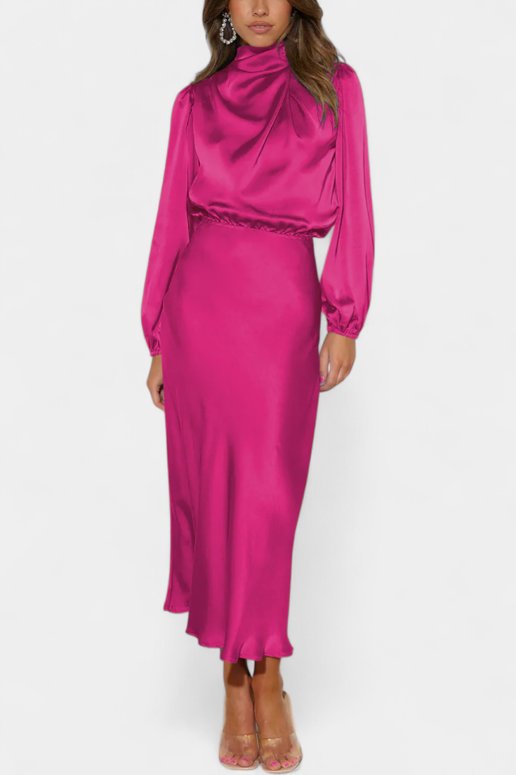 Cecila Maxi Suknelė su Aukštu Apykakle ir Gėlių Detalėmis