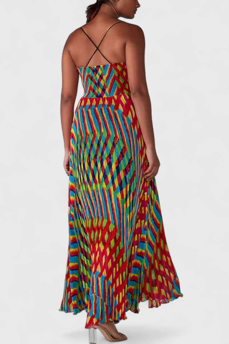 Vestido Janis Maxi com Padrão Artístico e Decote Halter em Forma de Coração