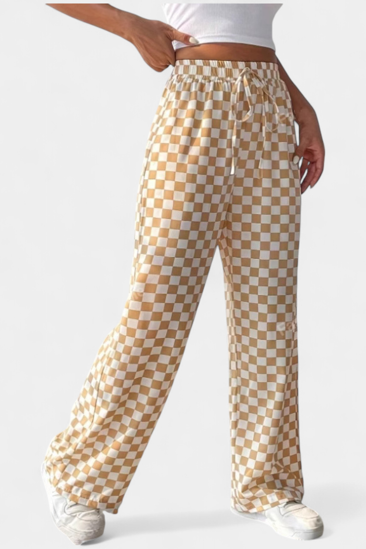 Calças de Pernas Largas Hilaria Platas com Quatro Linhas