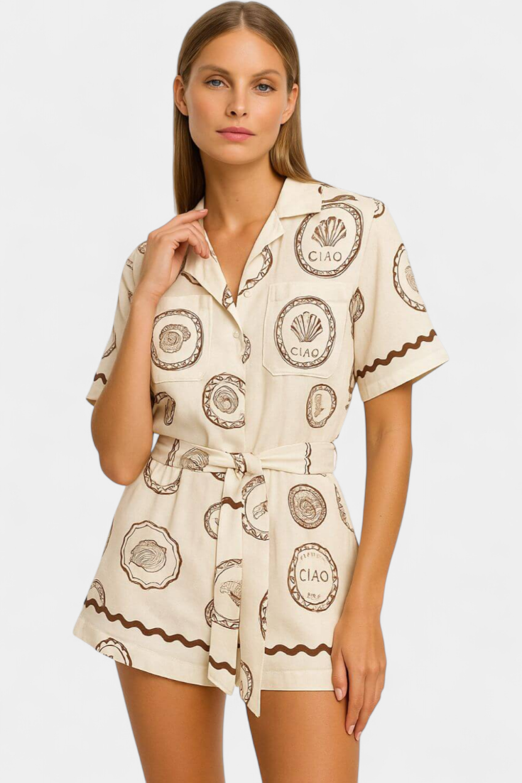 T-shirt Mono com Conchas do Mar e Botões