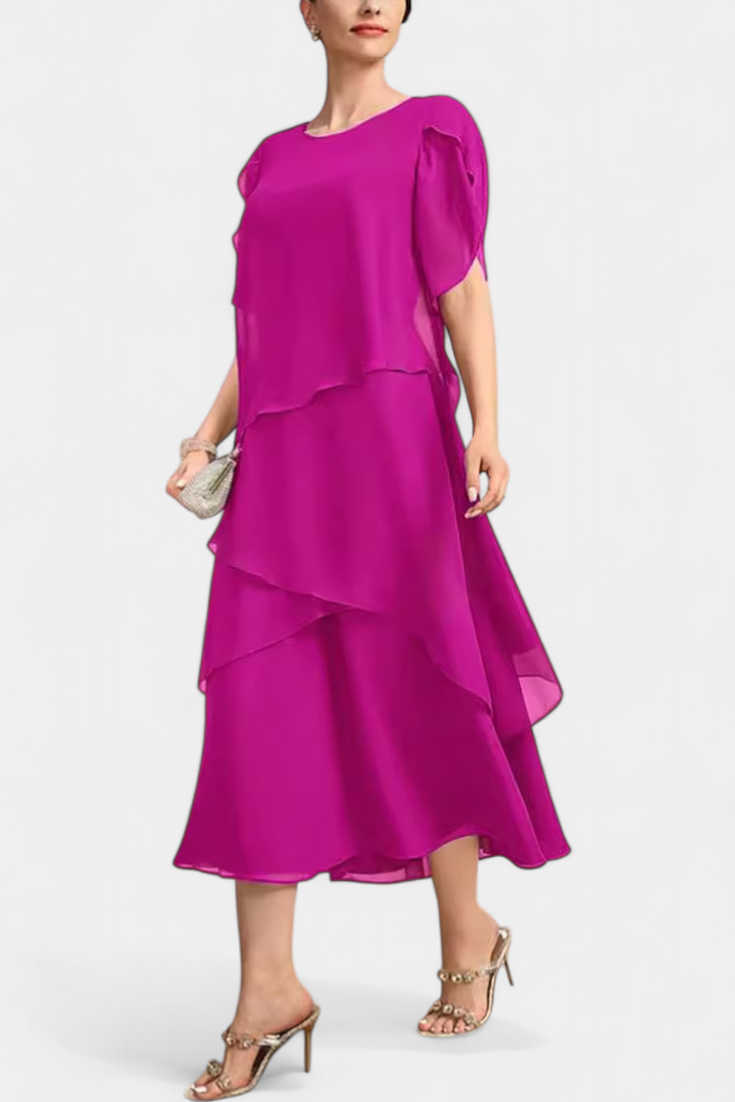 Cornelia Asimetrinė Chiffon Suknelė su Plūstančiu Siluetu