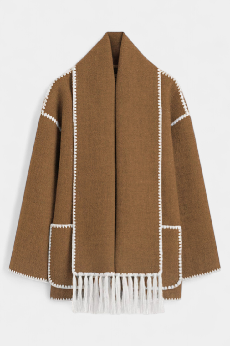 Pauline | Casaco de Lã com Xale Franjado Embutido