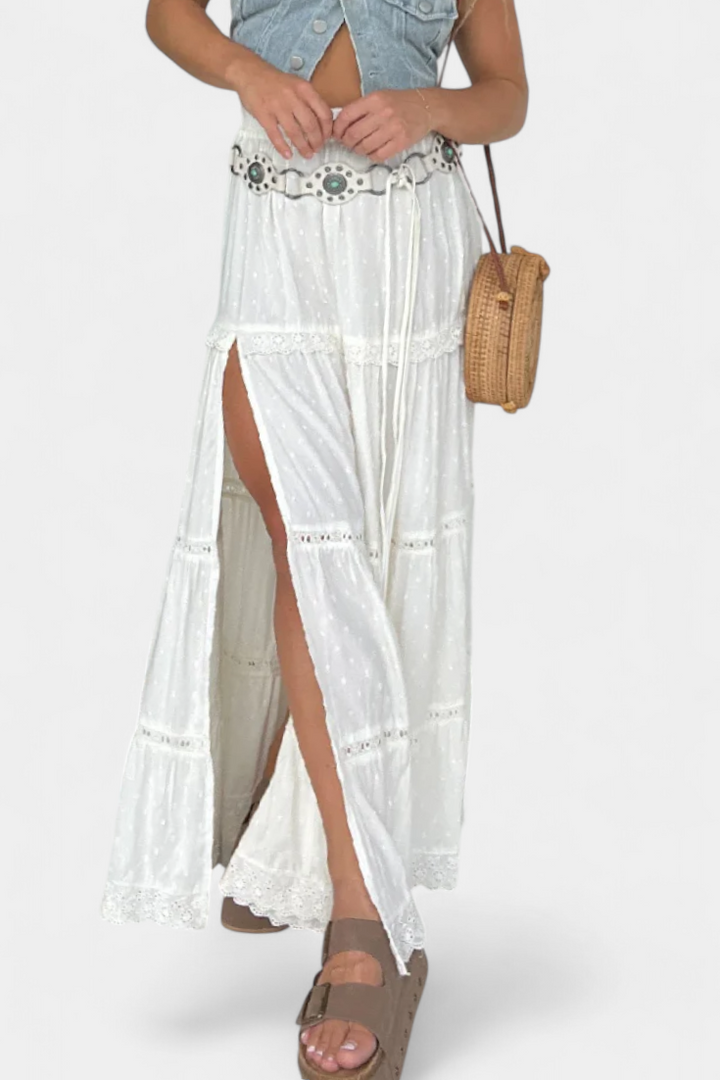 Dola Falda Maxi Boho su Nėriniais ir Priekiniais Išpjovomis