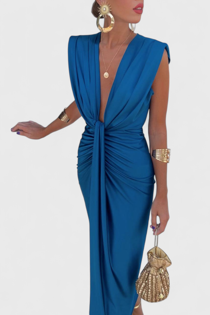 Vestido Midi Lakisha com Decote Profundo