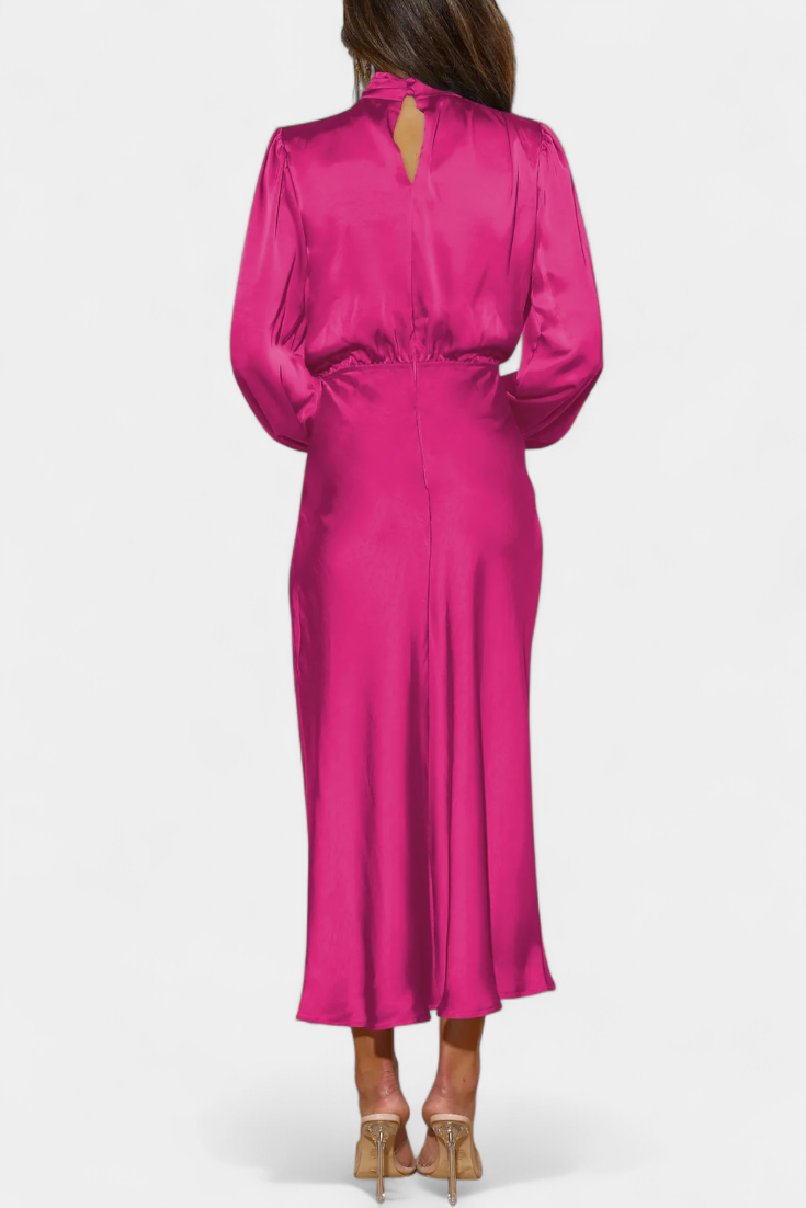 Cecila Maxi Suknelė su Aukštu Apykakle ir Gėlių Detalėmis