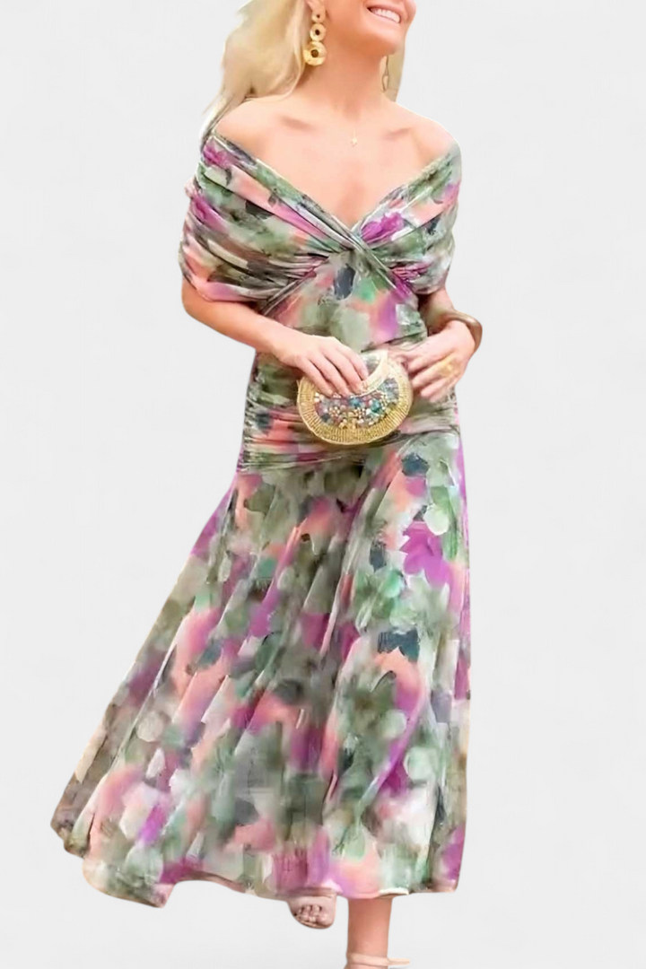 Vestido Alondra Garā com Padrão de Fantasia Floral e Decote em V