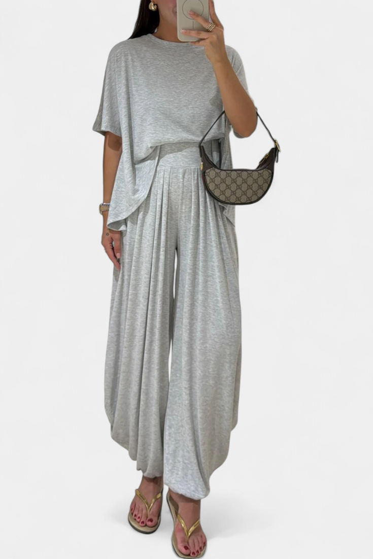 Trista Atostogų Komplektai su Minkštu Topu ir Plačiomis Kelnėmis