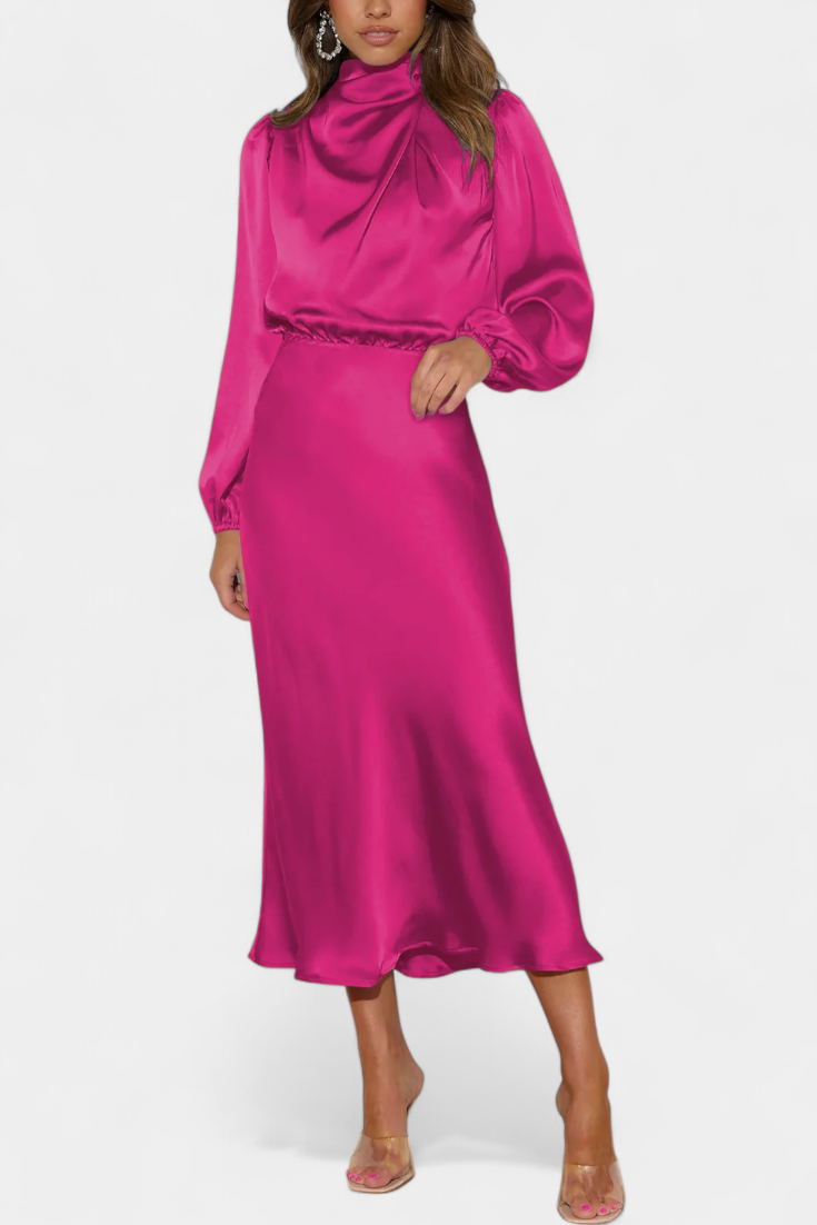 Cecila Maxi Suknelė su Aukštu Apykakle ir Gėlių Detalėmis