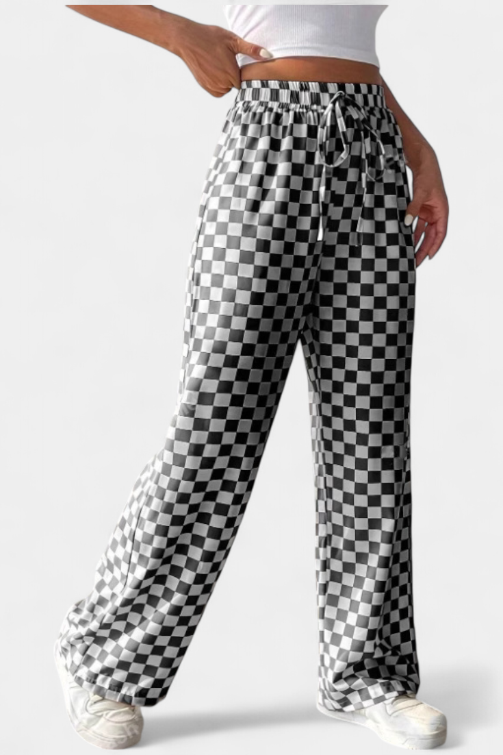 Calças de Pernas Largas Hilaria Platas com Quatro Linhas