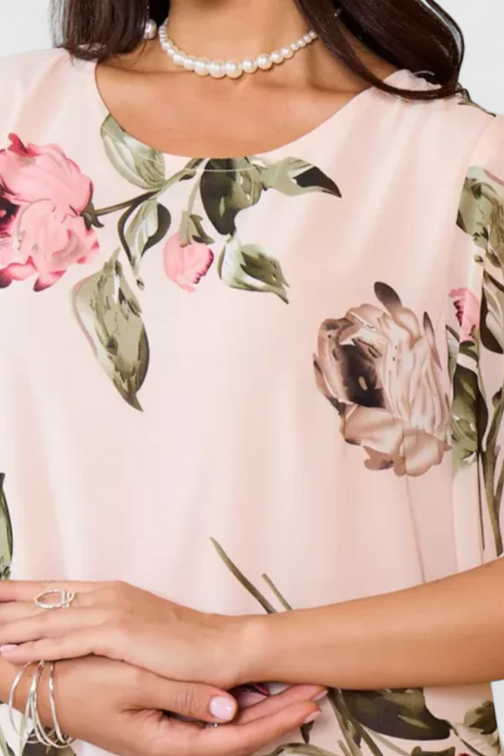 Vestido Tameka com Pétalas e Mangas Transparentes