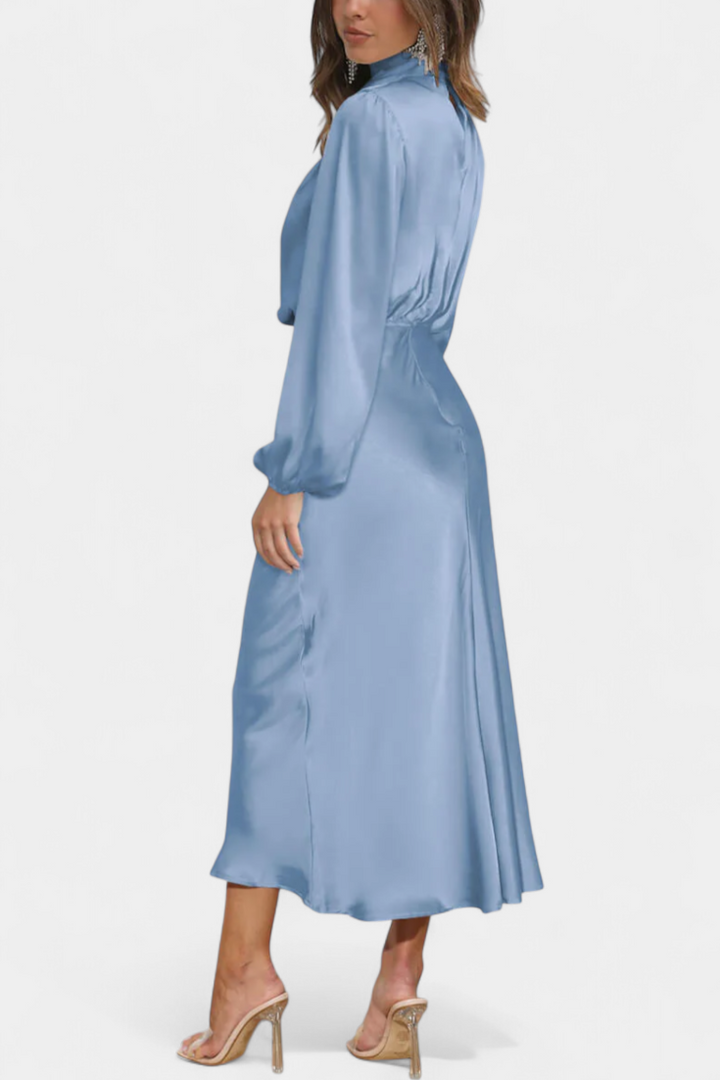 Cecila Maxi Suknelė su Aukštu Apykakle ir Gėlių Detalėmis