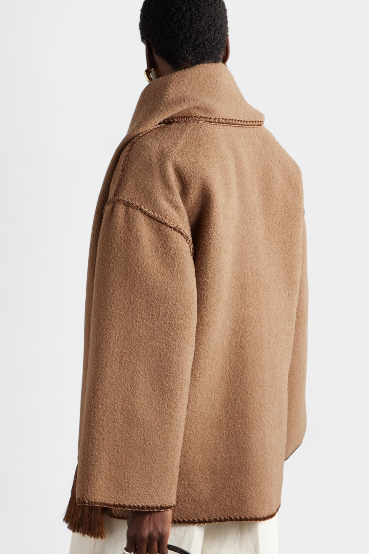 Pauline | Casaco de Lã com Xale Franjado Embutido