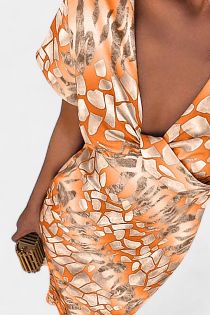 Triana Suknelė su Abstrakčiu Raštu ir V Formos Iškirpte