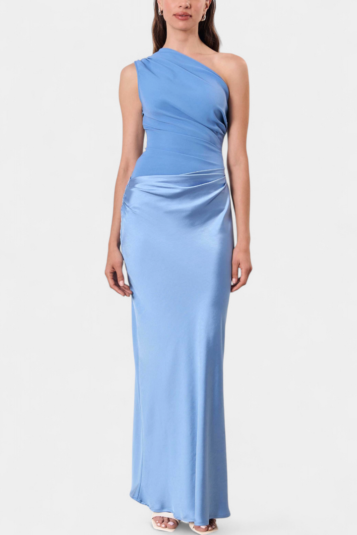 Vestido de Veludo Longo com Decote de Um Ombro