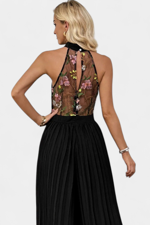 Maruja Mono Palazzo com Bordado Floral e Renda Transparente