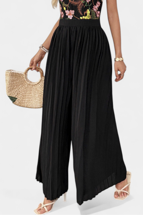 Maruja Mono Palazzo com Bordado Floral e Renda Transparente