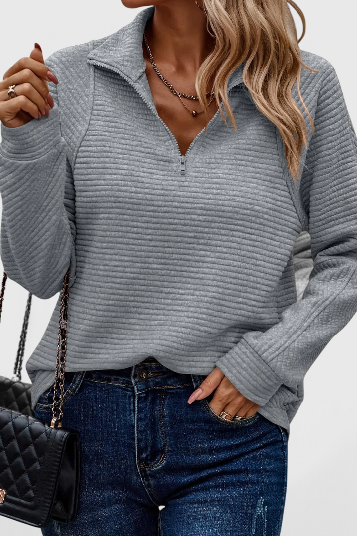 Helene | Pullover em V com fecho e mangas compridas