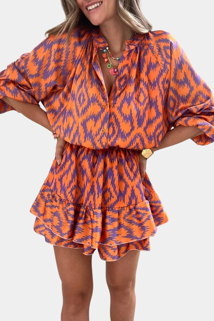 Yasmine Mono Mini com Volantes e Padrão Ikat