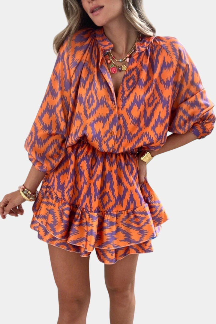 Yasmine Mono Mini com Volantes e Padrão Ikat