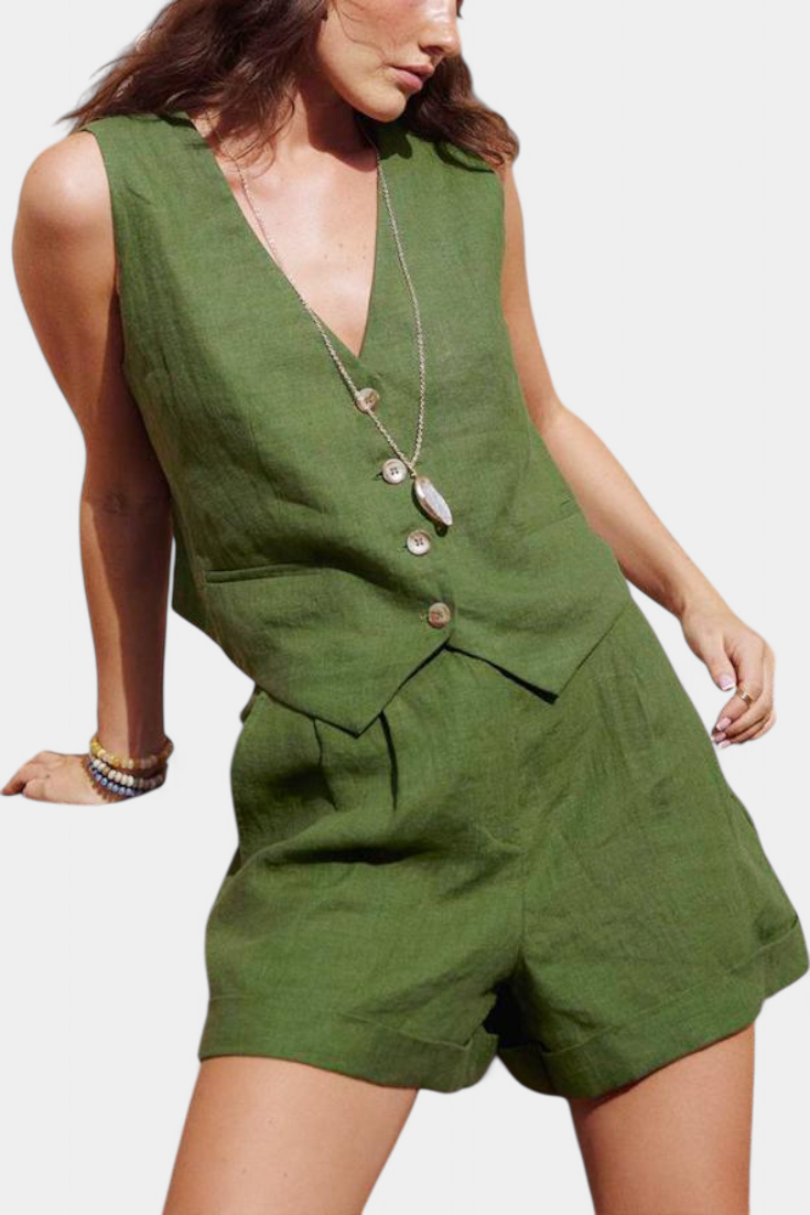 Conjunto Jennifer com Casaco e Calções em Linho e Algodão